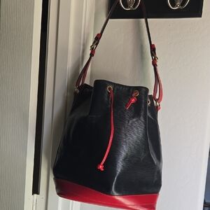 Epi Leather Louis Vuitton Black and Red Bucket Bag